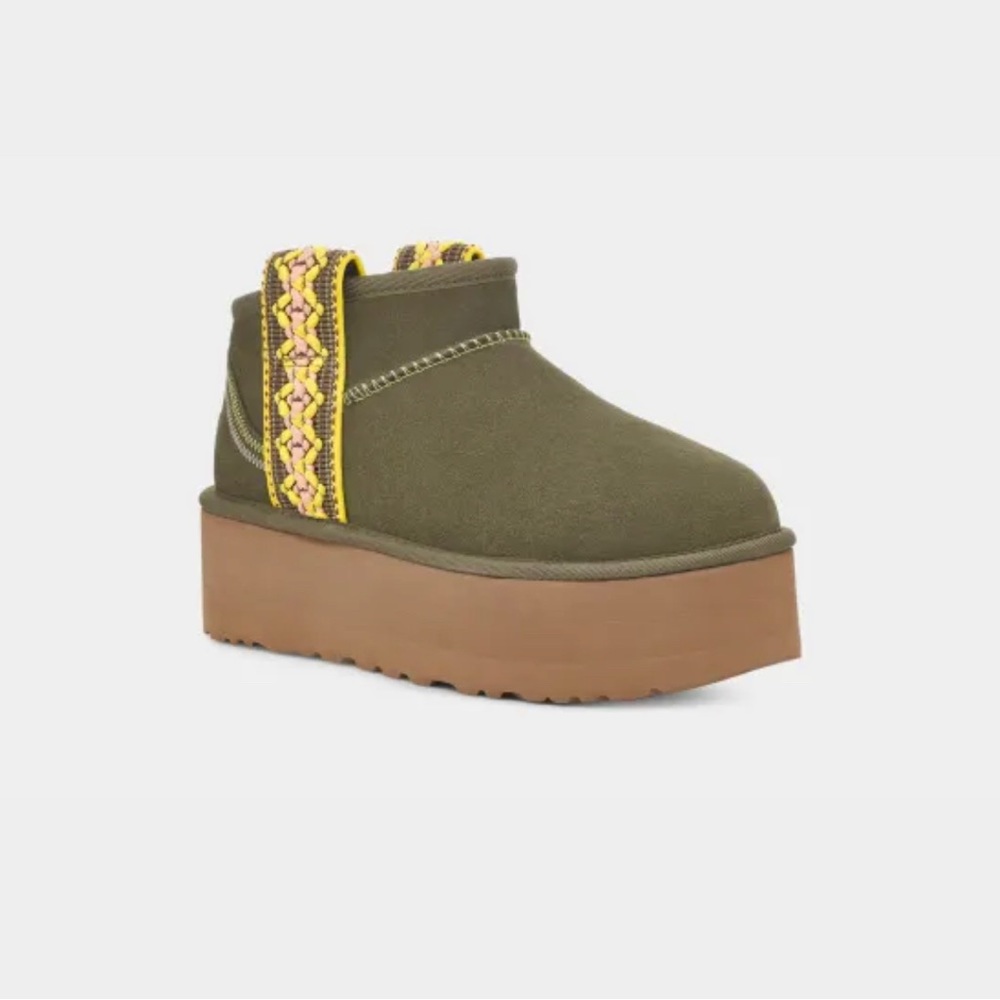 UGG Classic Ultra Mini Braid Platform olive green women （Ships out in one day） - Picture 5 of 9